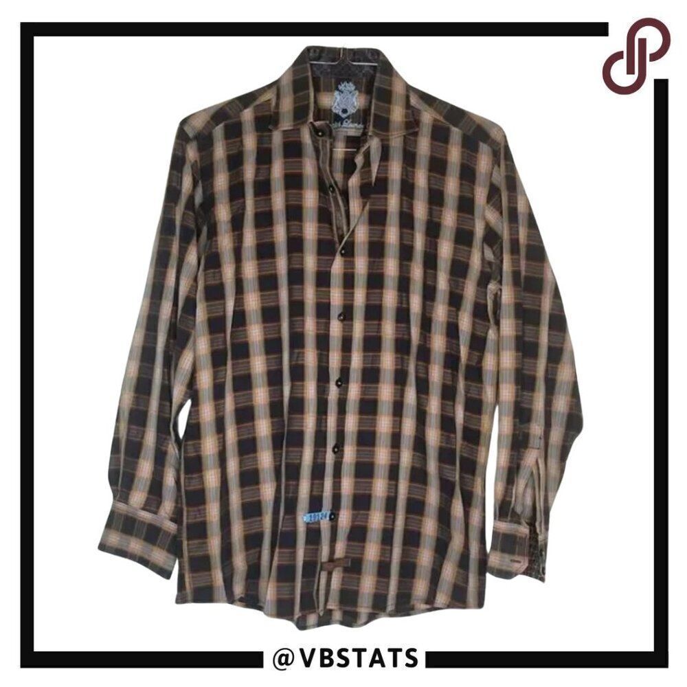 Englishย Laundry Black-Peach-Grayโ Plaid Long Sleeve ShirtโSizeโ16-34/35